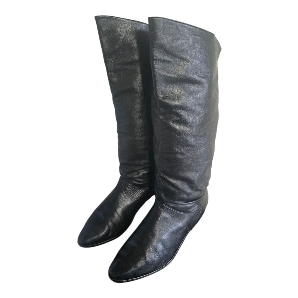 Vintage Mister Shoes Genuine Leather Black Pull On Mid Calf Boots 8M - Picture 2 of 9